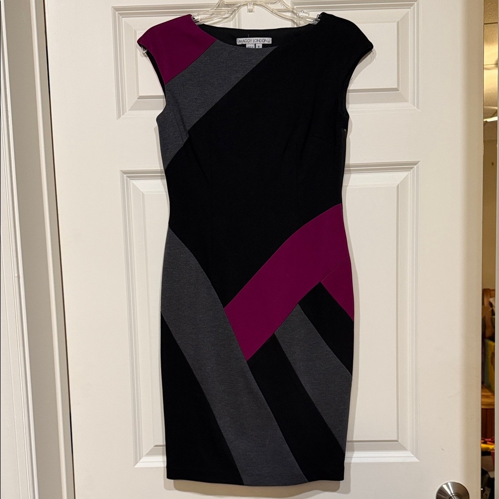 Maggy London Black, Gray, and Pink Midi Dress